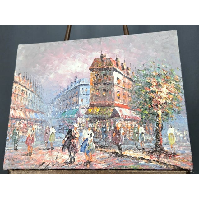 Original painting on canvas of old Paris including several figures and buildings. On an 8 x 10 stretcher, this little...