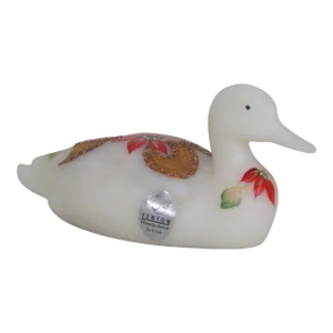 Fenton Satin Glass Hand Painted Poinsettia Duck Christmas