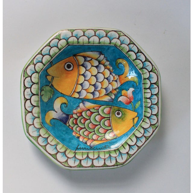 Mid 20th Century Vintage Hand-Painted/Glazed Majolica Fish Platter Wall Hanging For Sale - Image 5 of 7