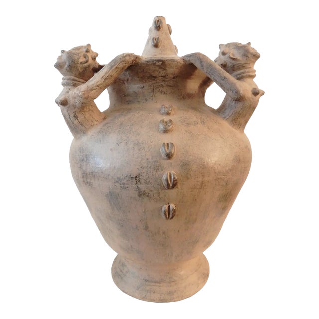 Vintage Large African Ashanti Ghana Clay Vessel /Water Pot /Vase/ 24.5" H For Sale