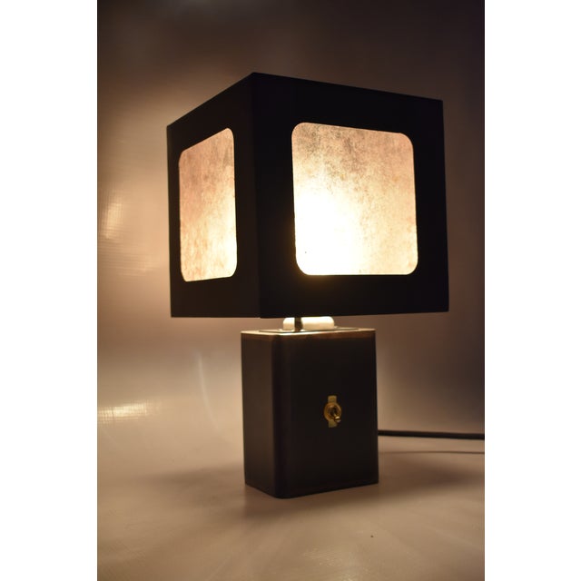 Bed side table lamp with grey mica paneling.Mica is a natural mineral that is processed in thin translucent sheets. Hand...