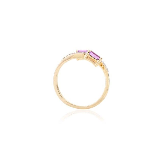 Gold Dainty Two Stone Amethyst by Pass Ring Gift for Her- Size 7 For Sale - Image 8 of 12