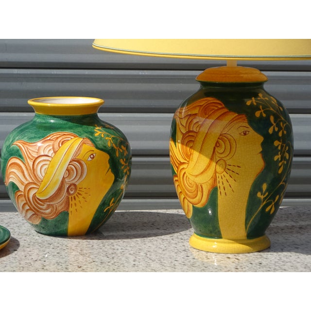 Set of three glazed ceramic pieces by the drimmer factory. Made in the 1980s, attributed to the "nymph of the wave"...
