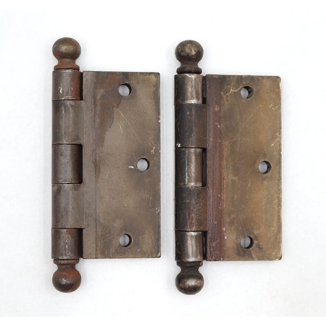 Pair of Vintage 3.5 X 3.5 In. Ball Tip Steel Door Hinges For Sale - Image 4 of 4