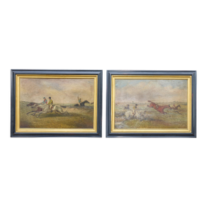 Mid 20th Century Pair of British Steeplechase Horse Racing Paintings on Board, Framed