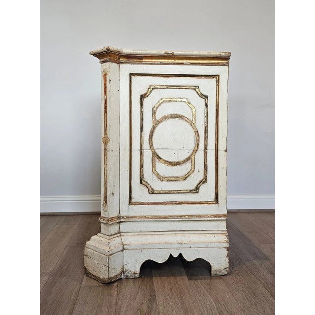 Antique Italian Painted White Parcel Gilt Single Door Cabinet For Sale - Image 10 of 12