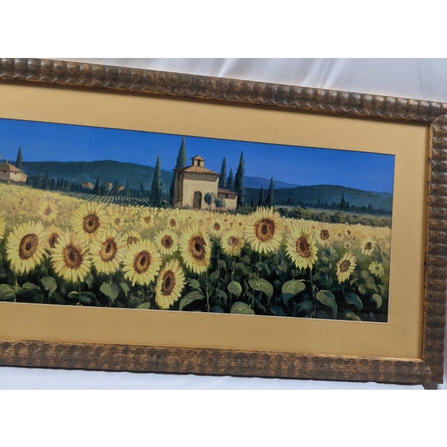 Late 20th Century Large Tuscan Sunflower Panorama Framed & Matted Landscape Print Rustic Italian Countryside For Sale - Image 15 of 17