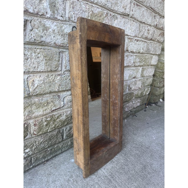 Mid 20th Century Mid 20th Century Rustic Solid Wooden Wall Hanging Mirror For Sale - Image 5 of 17