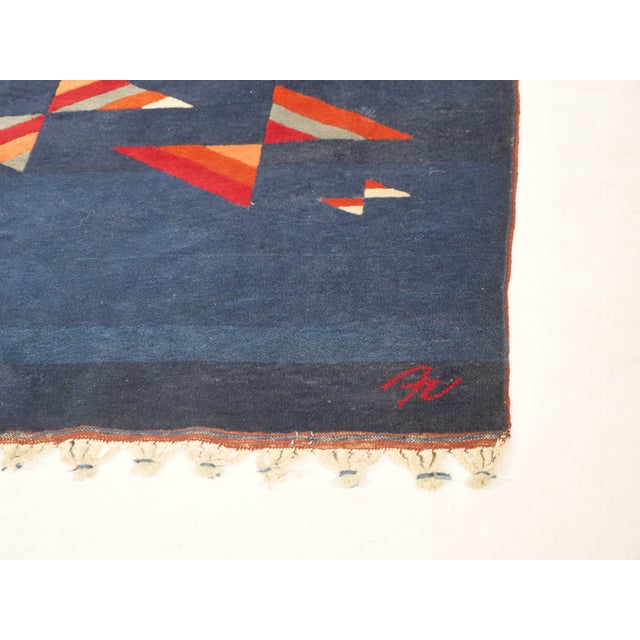 Postmodern, hand-knotted wool rug from Nepal, dating from the 1980s. Made of pure wool with a graphic, period-typical...