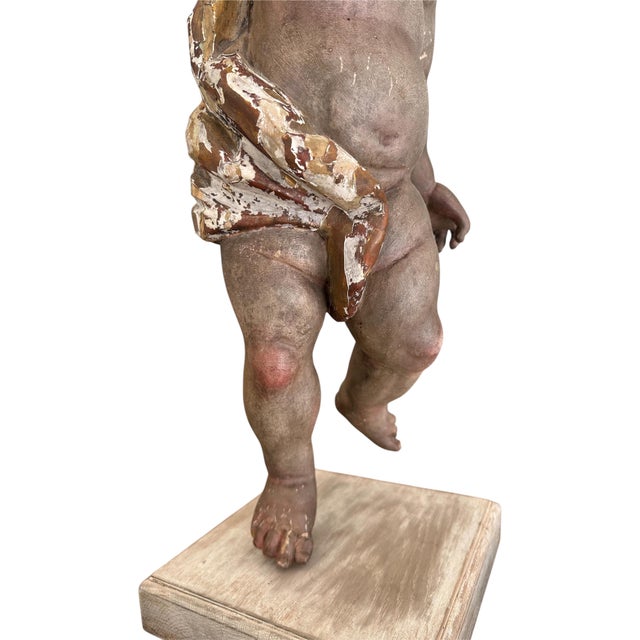 18th Century 18th Century Large Bavarian Baroque Polychrome and Parcel-Gilt Carved Wood Putto.. For Sale - Image 5 of 12