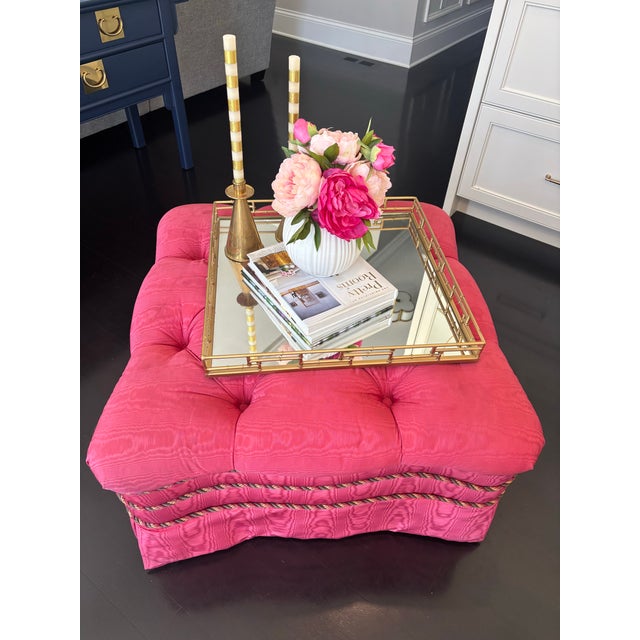 Textile Upholstered Rolling Ottoman For Sale - Image 7 of 10