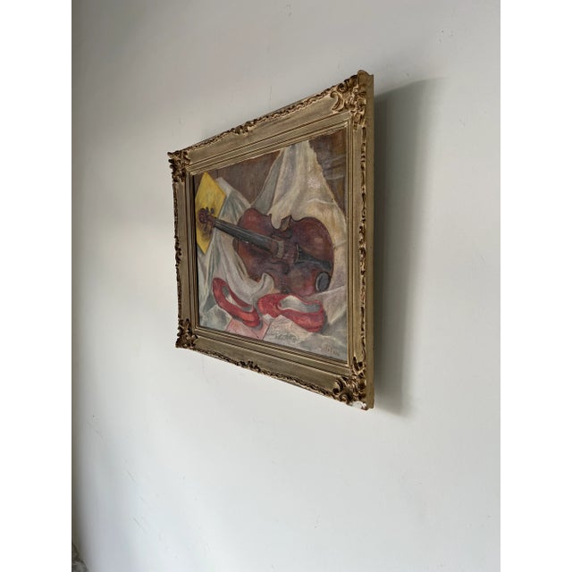 70's L. Rutkin Still Life With Violin Oil Painting, Frame | Chairish