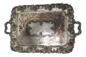 Very Ornate Monumental Size Antique English Sheffield Silverplate Serving Tray