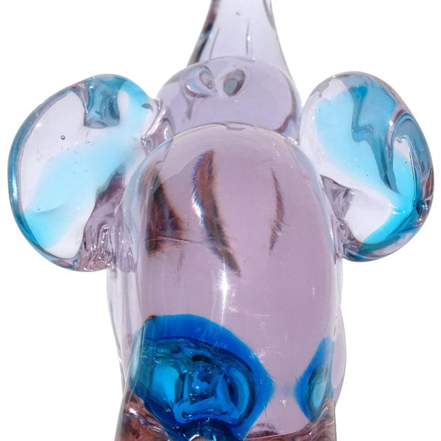 Glass Murano Cenedese Vintage Sommerso Alexandrite Purple Blue Accents Italian Art Glass Elephant Figurine For Sale - Image 7 of 8