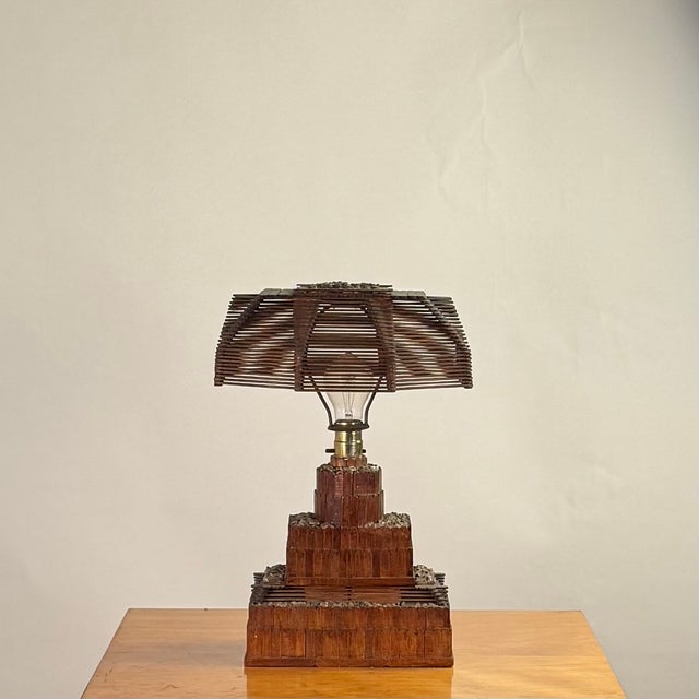 Wood Mid 20th Century Whimsical Tramp Art Desk or Table Lamp For Sale - Image 7 of 13