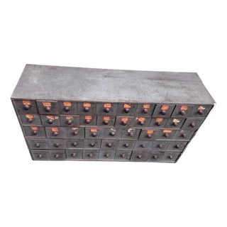 Mid 20th Century Primitive Industrial Parts Cabinet Handmade Wooden Cheese Box Drawers For Sale