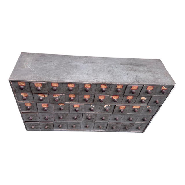 Mid 20th Century Primitive Industrial Parts Cabinet Handmade Wooden Cheese Box Drawers For Sale