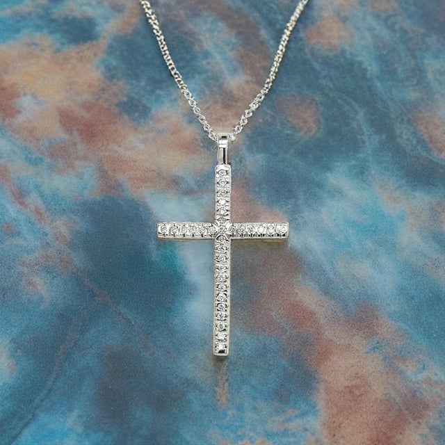 Natural Diamond Cross Pendant 17" Chain 14k White Gold 0.41 TCW Certified $3,490 307921 This magnificent pendant is very...