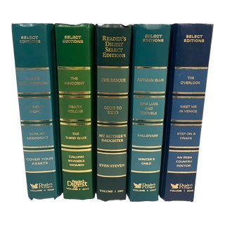Leather Bound Readers Digest Books in Green and Blue Hues For Sale