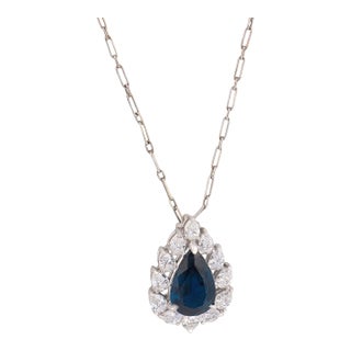Vintage 2.28 Carat Sapphire Diamond Platinum Pendant Necklace For Sale