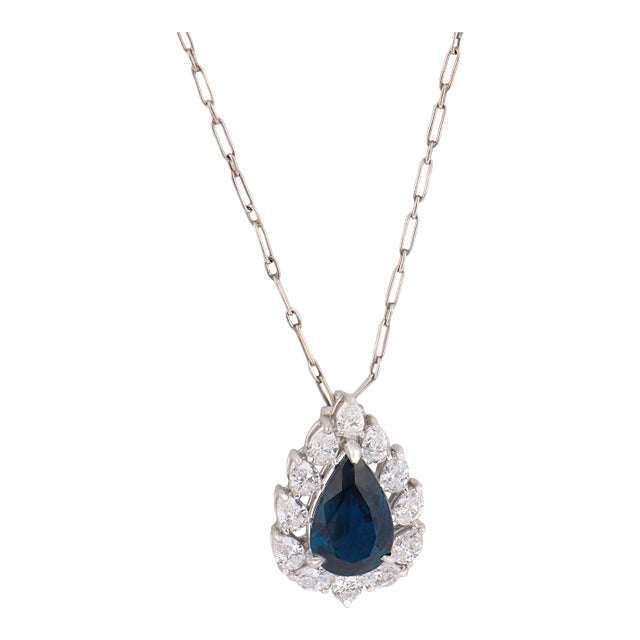 Vintage 2.28 Carat Sapphire Diamond Platinum Pendant Necklace For Sale