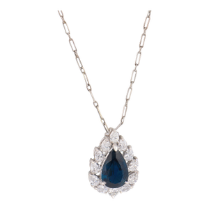 Vintage 2.28 Carat Sapphire Diamond Platinum Pendant Necklace