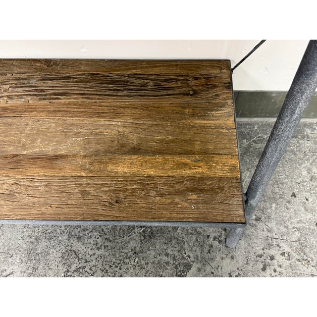 Restoration Hardware Industrial Leaning Wood & Metal Shelving Unit For Sale - Image 11 of 12