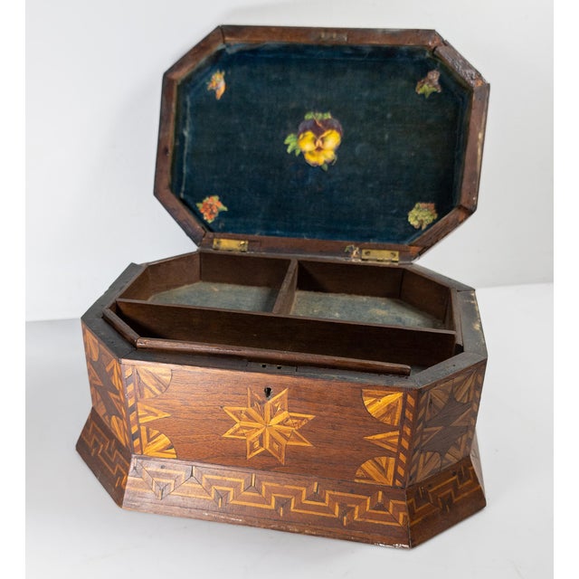 19th Century American Folk Tramp Art Parquetry Inlaid Jewelry Box For Sale - Image 9 of 13