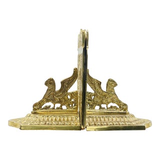 Vintage Ornate Solid Brass Griffin Bookends- a Pair For Sale