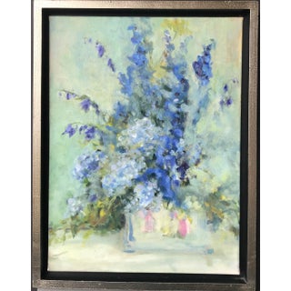 "Soft Blues" Contemporary Impressionist Style Floral Still Life Oil Painting, Framed For Sale