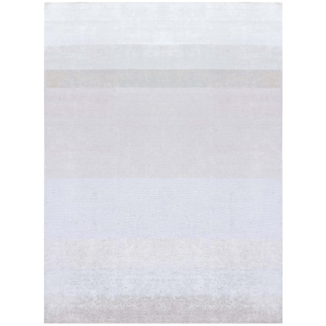 Modern Stripes Light Gray Handmade Silk Rug "Silversheen" by Doris Leslie Blau For Sale