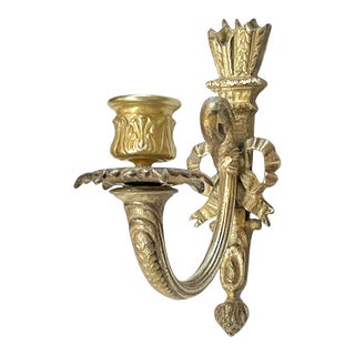 Antique French Gilt Bronze Hollywood Regency Rococo Ribbon Bow Candle Wall Sconce For Sale