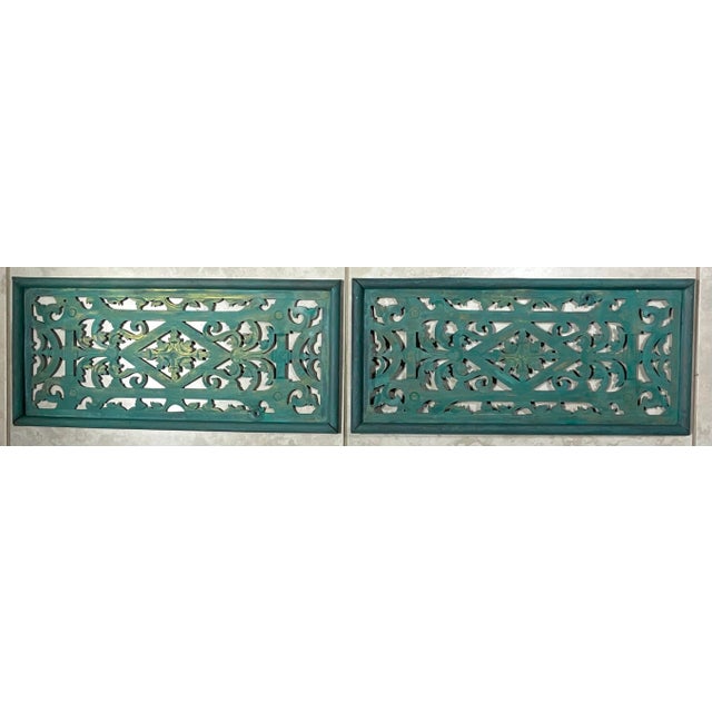 1920s Pair of Antique Solid Brass Openwork Wall Hangings / Architectural Grilles For Sale - Image 5 of 17
