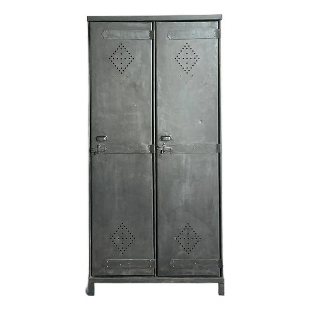 Vintage Boho Perforated Metal Armoire For Sale