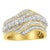 Crafted in warm 10k yellow gold, this bypassing ring features 1 cttw of diamonds. A ribbon inlaid in glimmering round cut...