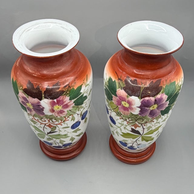 Large Antique Hand-Painted Bohemian Opaline Glass Vases, 1800s, Set of 2 For Sale - Image 10 of 18