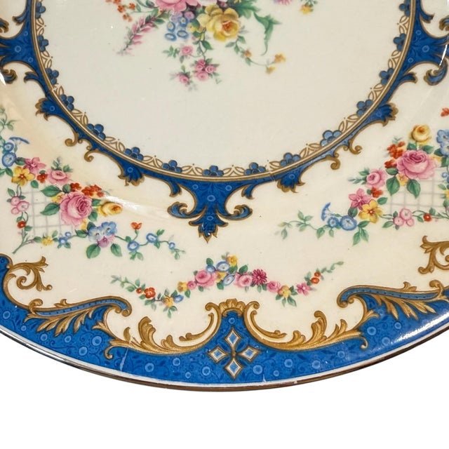 1940s Myott Staffordshire Sevres Blue Floral Bouquet Dinner Plates Set of 4 For Sale - Image 9 of 14