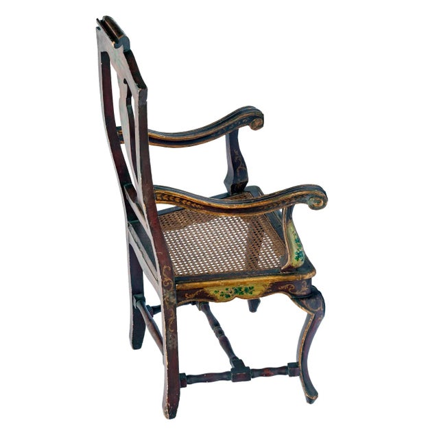 Early 19th Century Venetian Hand Painted & Caned Rococo Armchairs- a Pair For Sale - Image 4 of 9