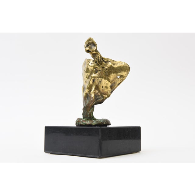 Modern Vintage Cast Bronze Winged Brutalist Torso Sculpture on Black Granite Base For Sale - Image 3 of 12