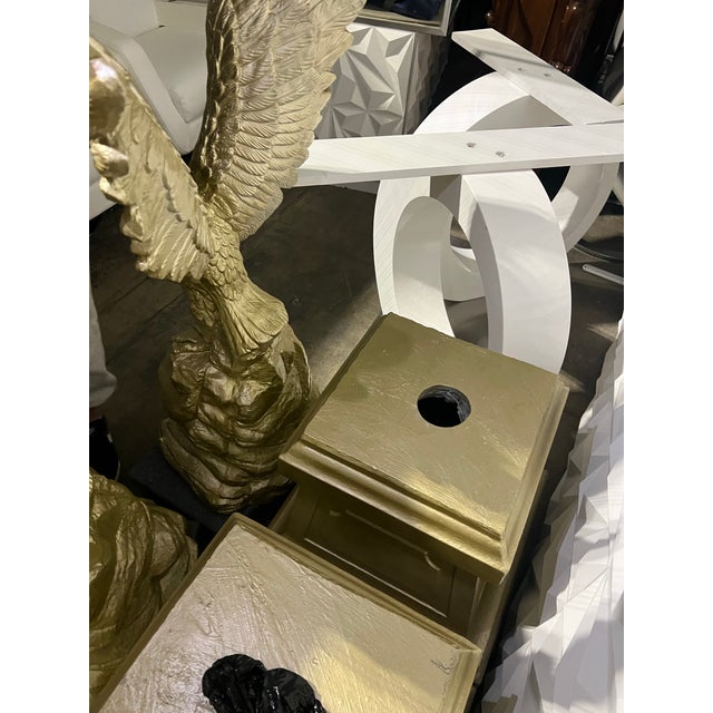 Mirrored Pair Monumental Concrete Eagle Statues W/ Rolling Plinth Bases 4ft+ For Sale - Image 4 of 9