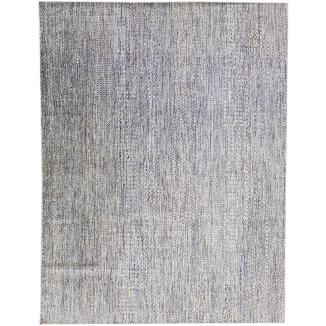 Modern Savannah Gray Handmade Room Size Wool Rug With Geometric Pattern For Sale - Image 11 of 11