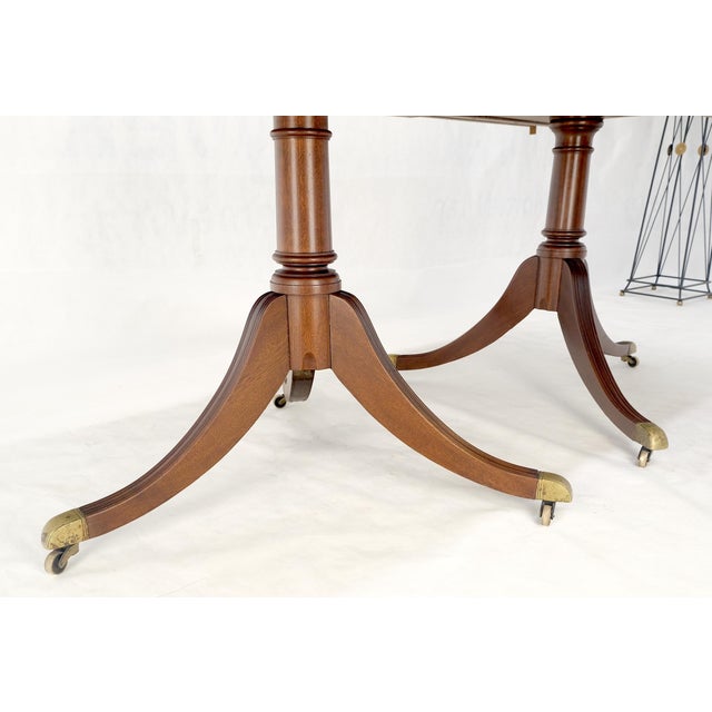 Mid-Century Modern Regency Solid Mahogany Double Pedestal 1x17" Extension Board Dining Table For Sale - Image 3 of 11