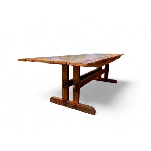 Orange Reclaimed Wood Farmhouse Trestle Harvest Dining Table 60 W For Sale - Image 8 of 9