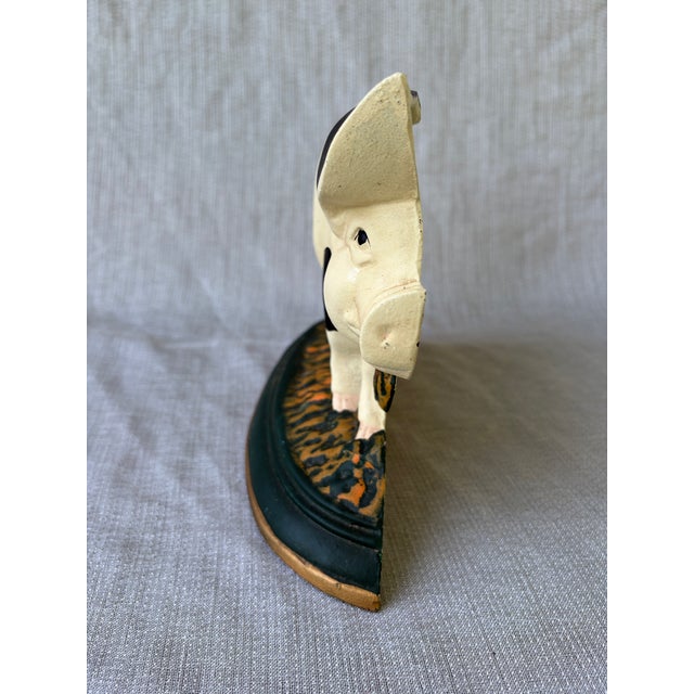 1980s Vintage Cast Iron Happy Pig Doorstop For Sale - Image 5 of 14