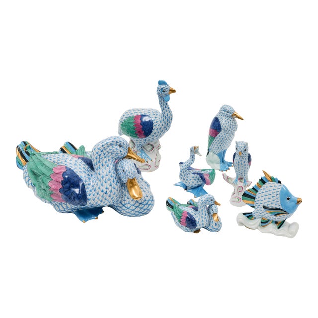 Hand Painted Herend Ceramic Animals - Set of 7 For Sale