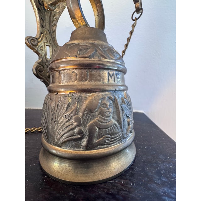 Late 20th Century Vintage Gothic Revival Solid Brass Monastery Bell With Ornate Angel Bracket – 20” For Sale - Image 5 of 10