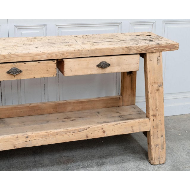 Wood Antique Workbench in Fir Wood, 1940 For Sale - Image 7 of 16