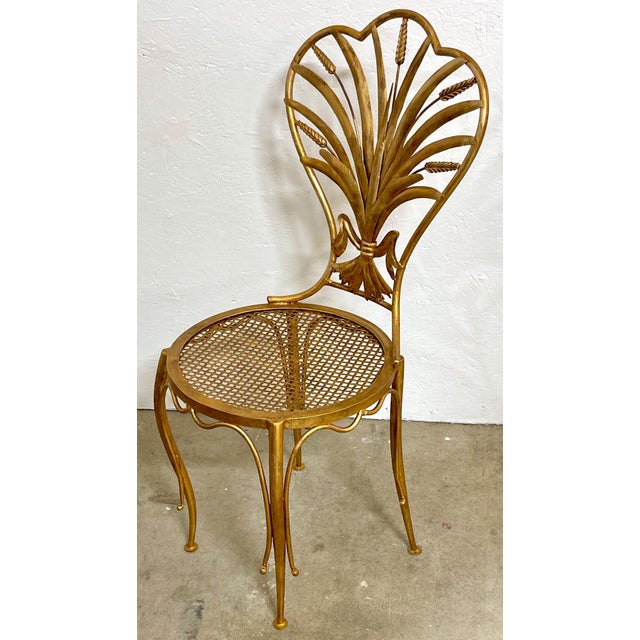 Gold Pair of Italian Hollywood Regency Wheat Sheaf Chairs, by S. Salvadori For Sale - Image 8 of 9