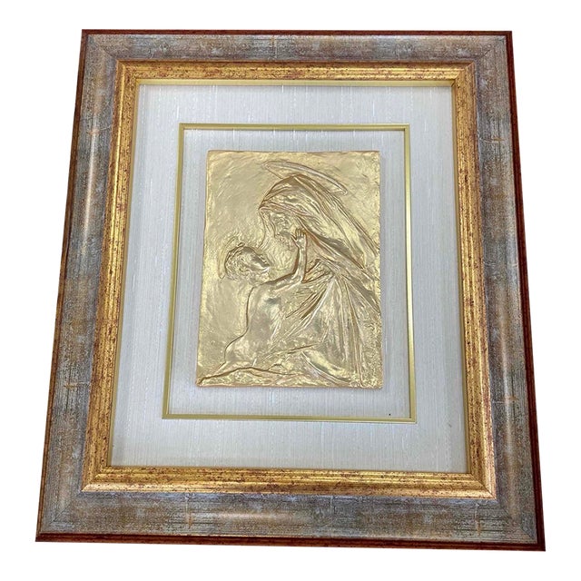 Vintage Italian Bronze Bas-Relief Sergio Verginelli Madonna and Child For Sale