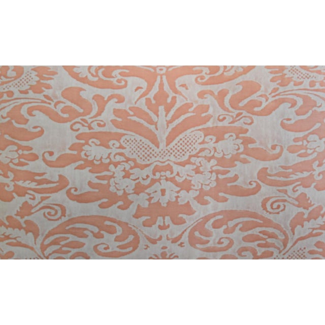Custom-tailored pillow in Italian Mariano Fortuny cotton fabric called "Sevigne" in a melon. parchment and orange...